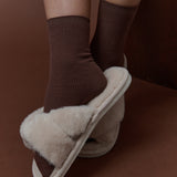 Mocha Rib Crew Socks in Brown