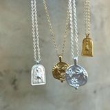 Ocean Coin Charm Matte Sterling Silver Plated Necklace