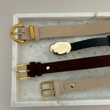 Halley Suede Buckle Belt in Stone