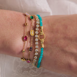 Rosy Glass Crystal Bezel Station Bracelet
