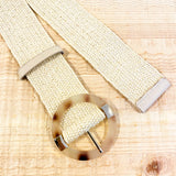 Acrylic Round Buckle Straw Belt in Beige