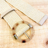 Acrylic Round Buckle Straw Belt in Beige