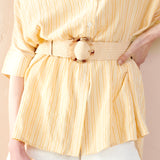 Acrylic Round Buckle Straw Belt in Beige
