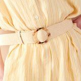 Acrylic Round Buckle Straw Belt in Beige
