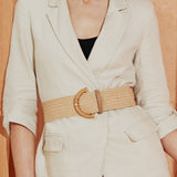 Archer Rattan Buckle Belt in Beige