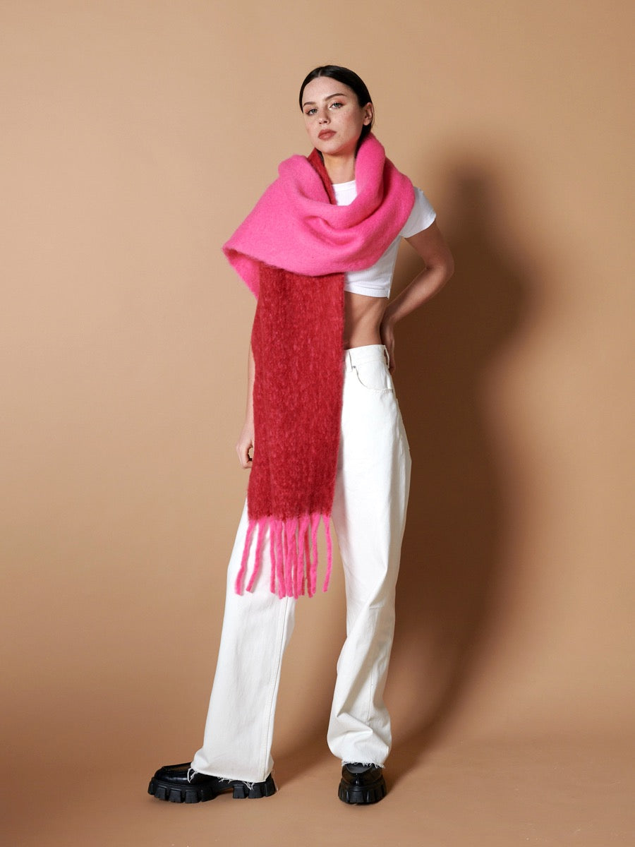 Colour Block Two-Tone Fluffy Scarf