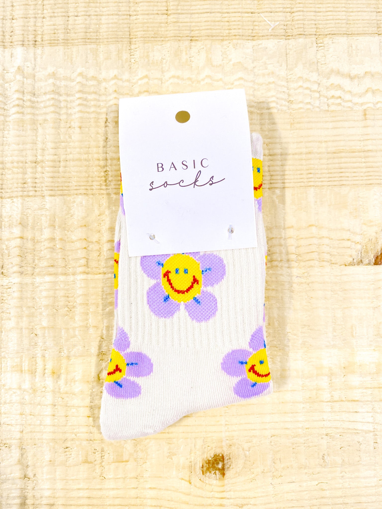 Smiley Flower Cotton Crew Socks