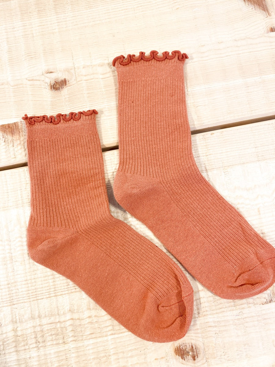Cotton Frill Ribbed Crew Socks
