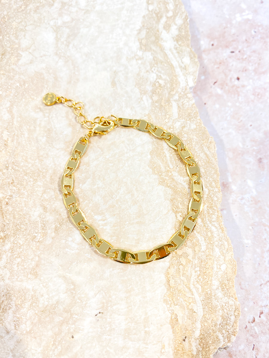 Flat Mariner Chain Gold Plated Bracelet