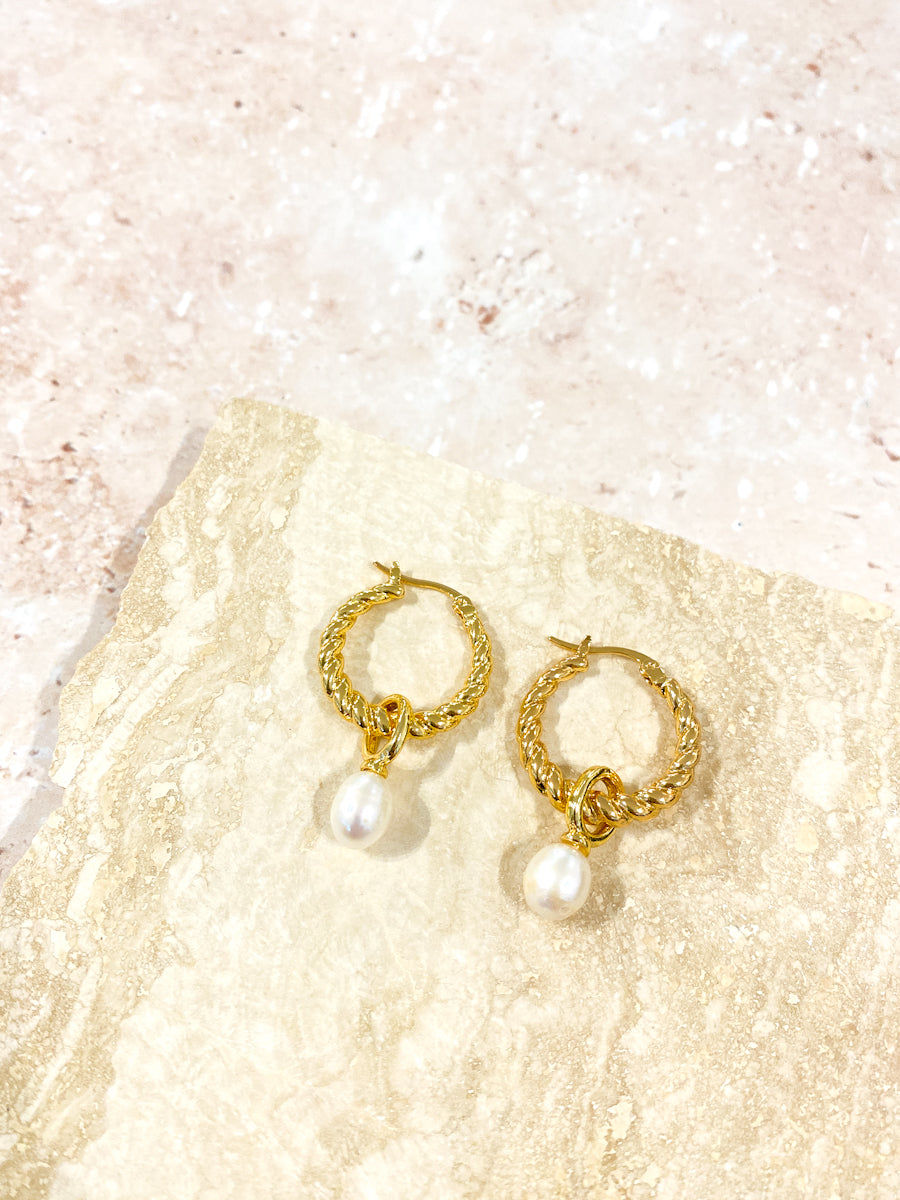 Twist Pearl Drop Gold Plated Earrings