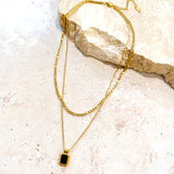 Stone Charm Layered 18K Gold Plated Necklace