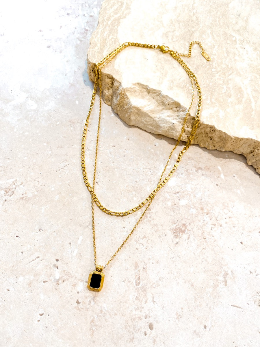 Stone Charm Layered 18K Gold Plated Necklace