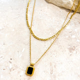 Stone Charm Layered 18K Gold Plated Necklace