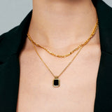 Stone Charm Layered 18K Gold Plated Necklace