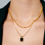 Stone Charm Layered 18K Gold Plated Necklace