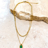 Stone Charm Layered 18K Gold Plated Necklace