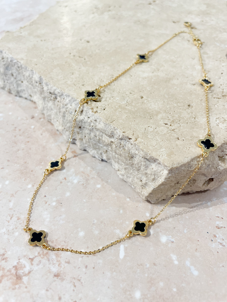 Clover 18K Gold Plated Necklace in Black