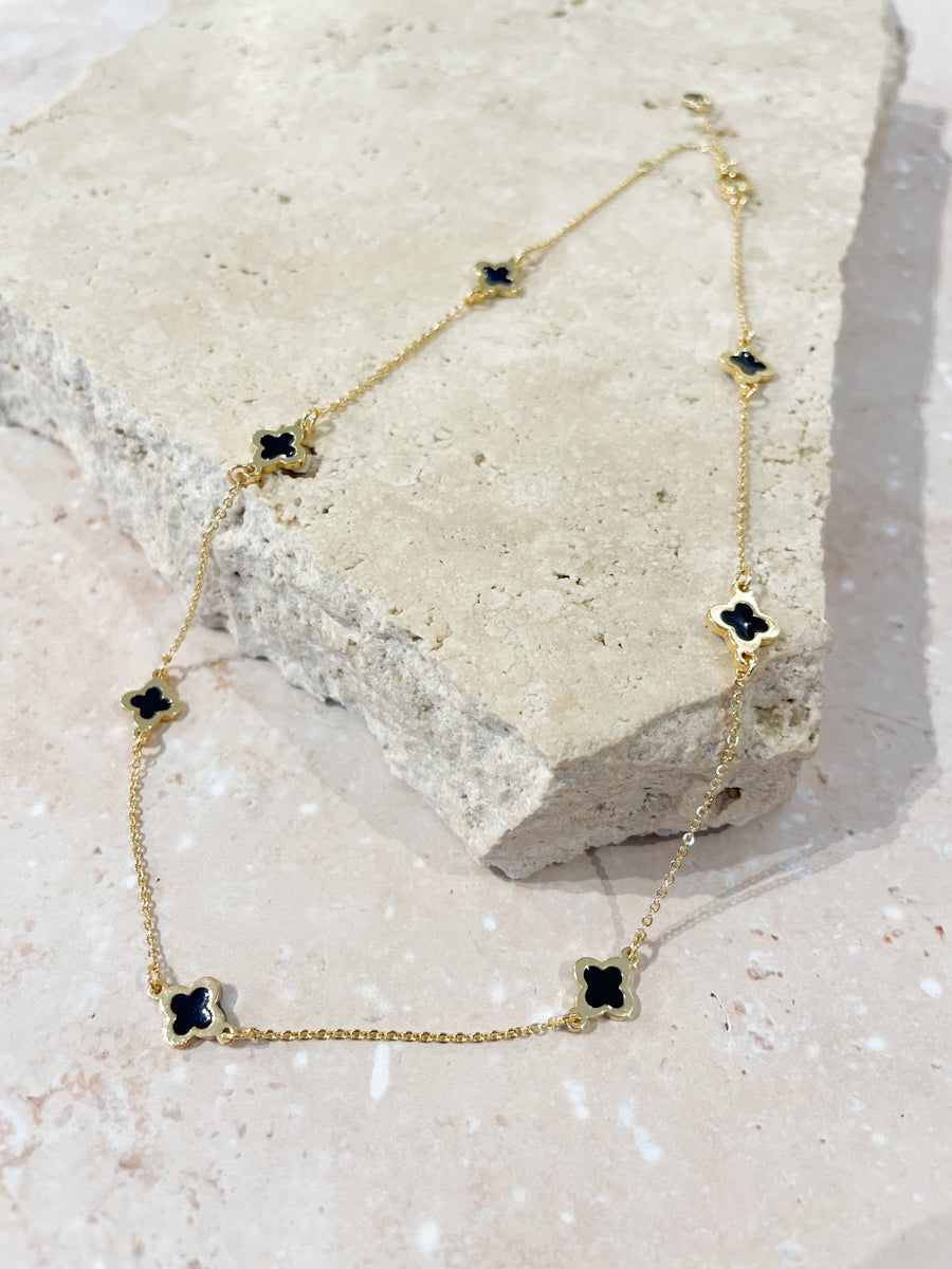 Clover 18K Gold Plated Necklace in Black