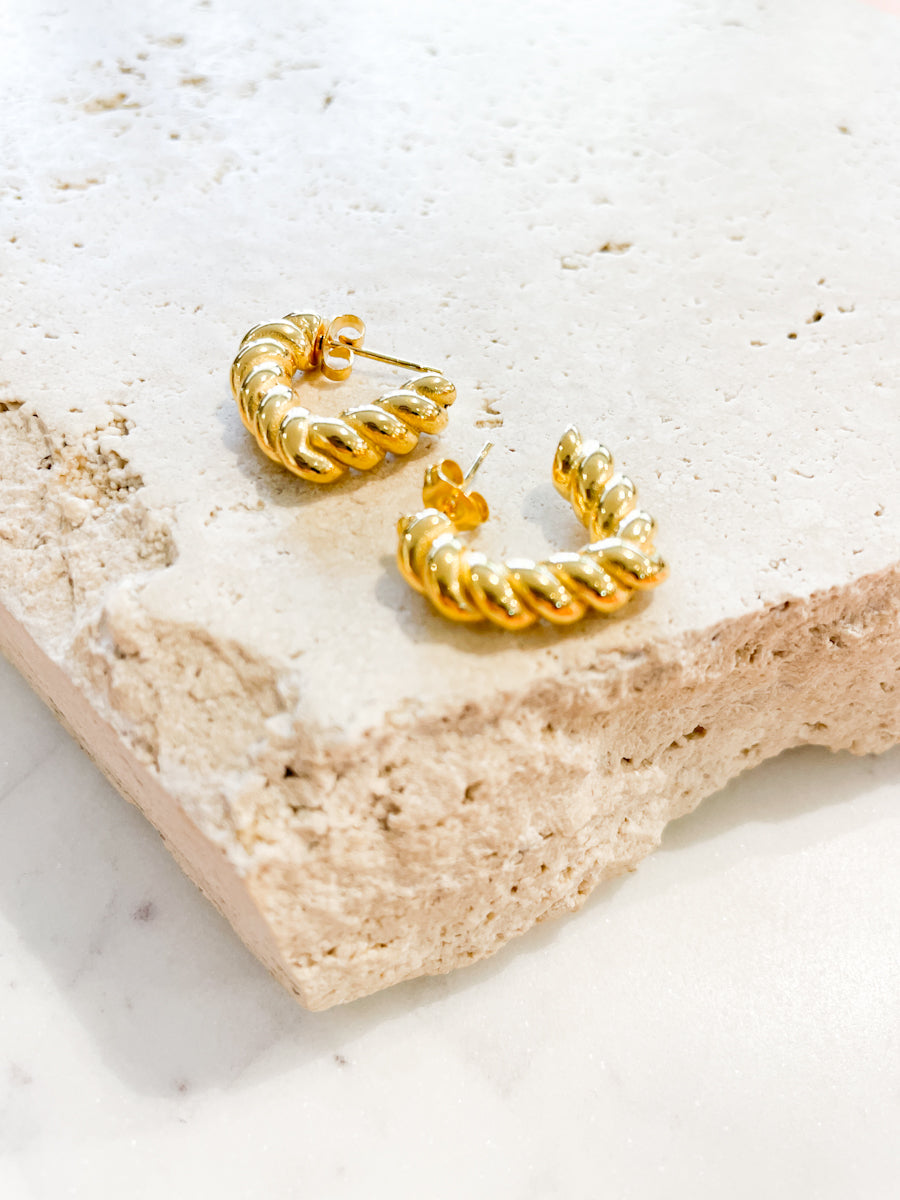 Twist Square Loop Gold Plated Earrings