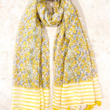 Floral Print Striped Lightweight Scarf