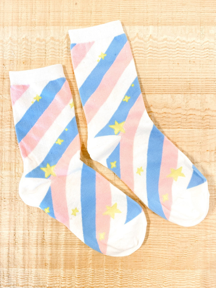 Starry Stripe Cotton Crew Socks