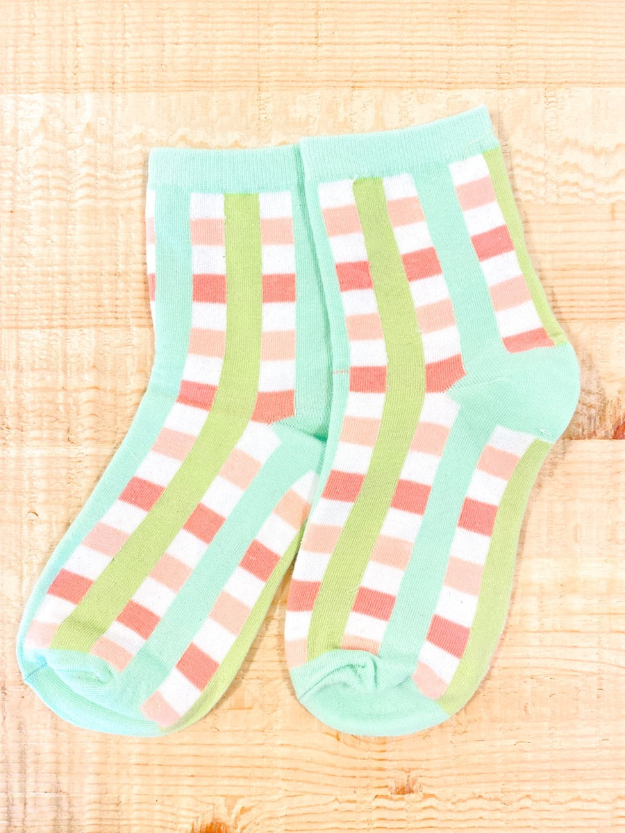 Peach & Mint Checkered Socks