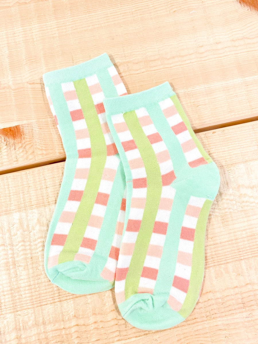 Peach & Mint Checkered Socks