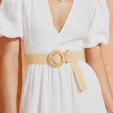 Shelley Round Buckle Straw Belt