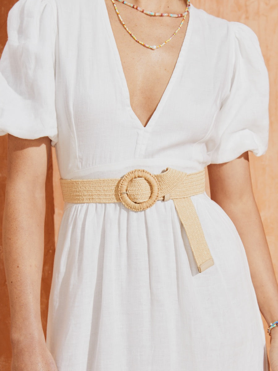Shelley Round Buckle Straw Belt
