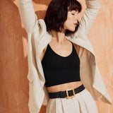 Piper Bamboo Buckle Straw Belt in Black