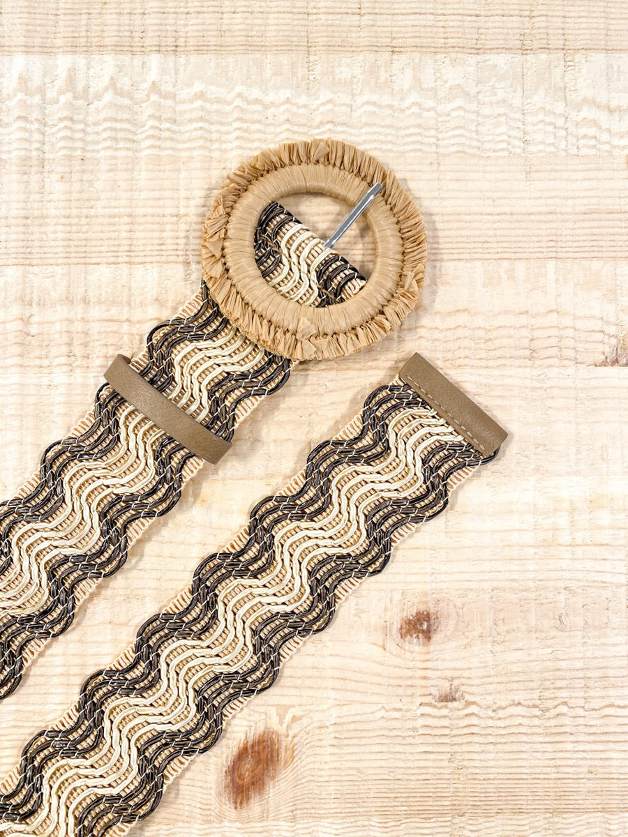 Woven Wavy Pattern Straw Belt