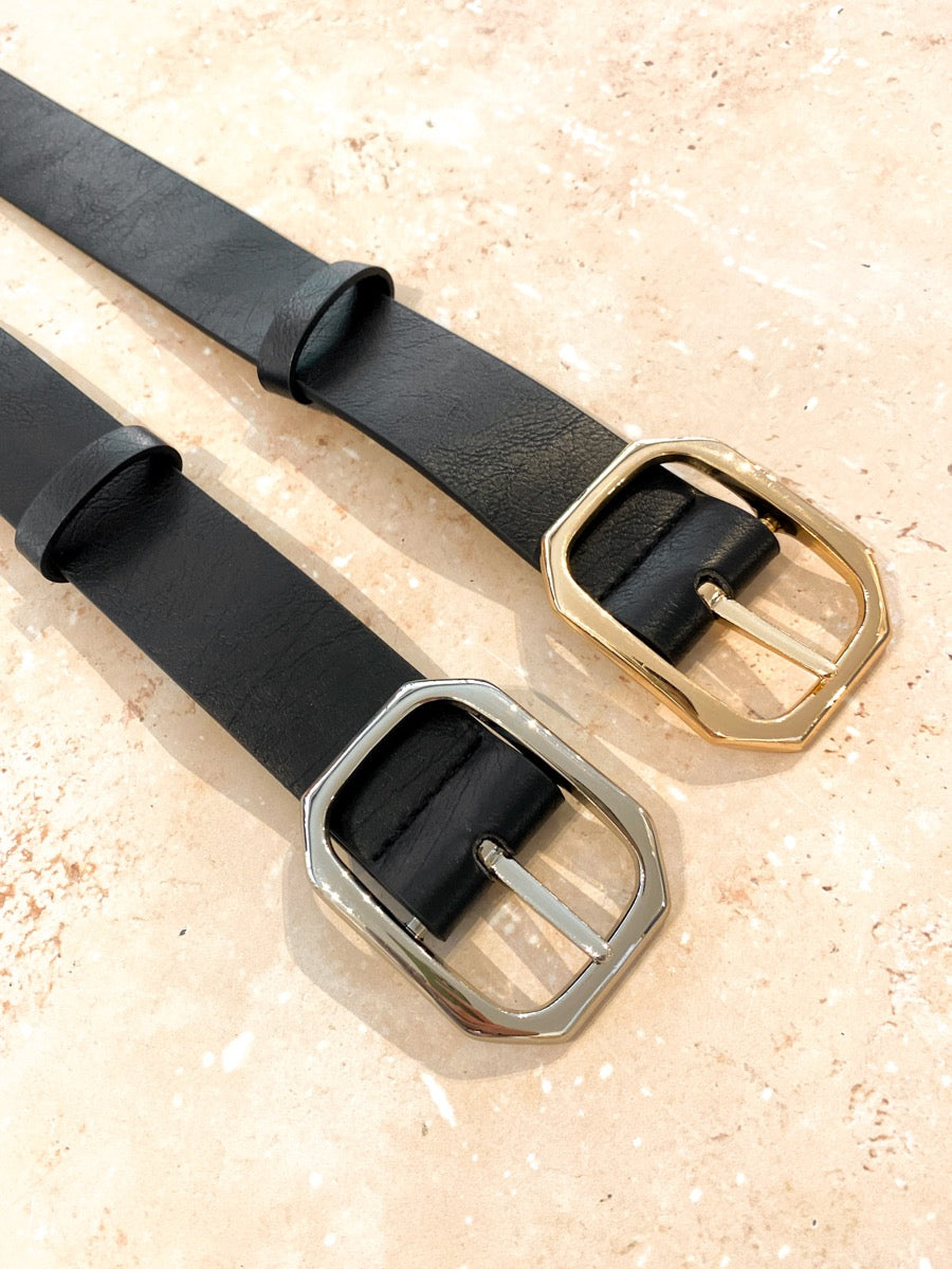 Geometric Buckle PU Leather Belt