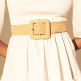 Louise Square Buckle Straw Belt (2col)