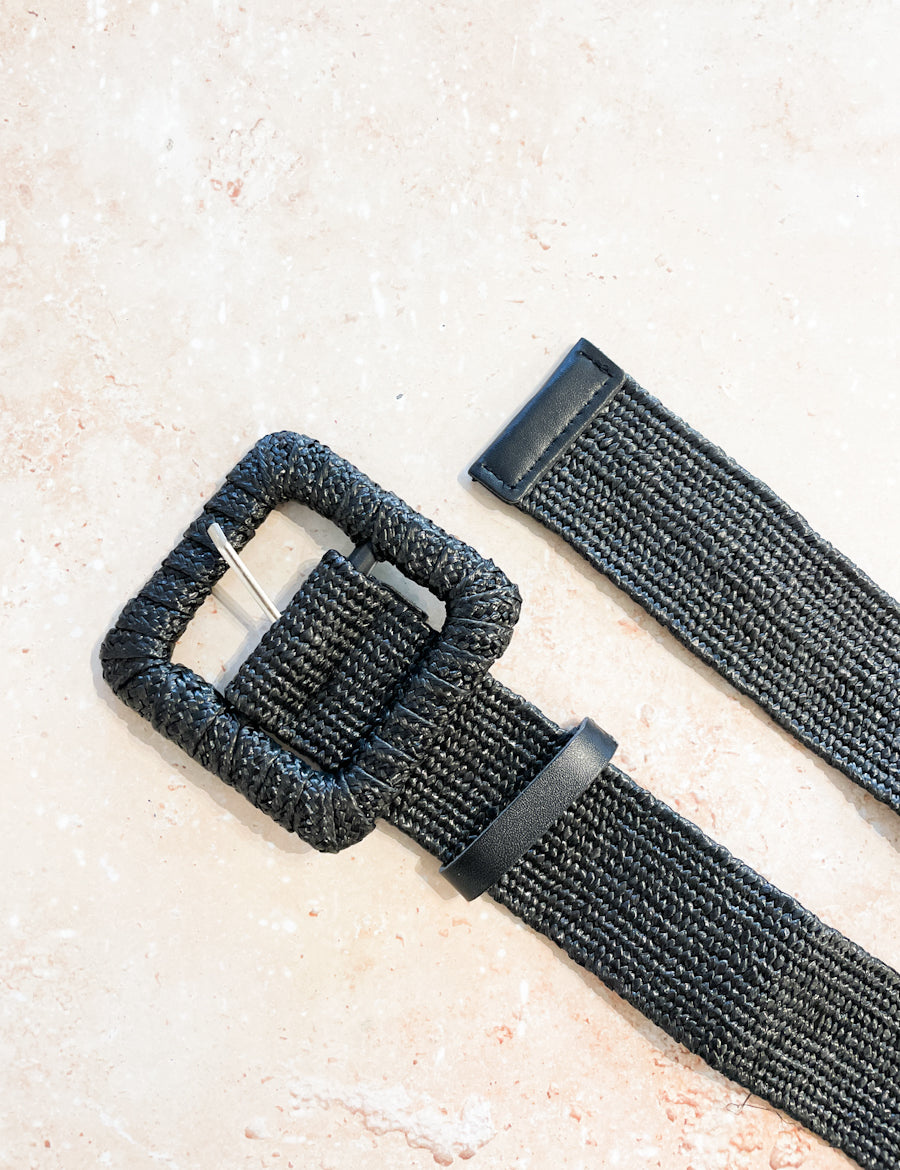 Louise Square Buckle Straw Belt (2col)