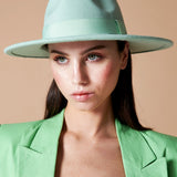 Lia Boho Fedora Felt Hat in Green
