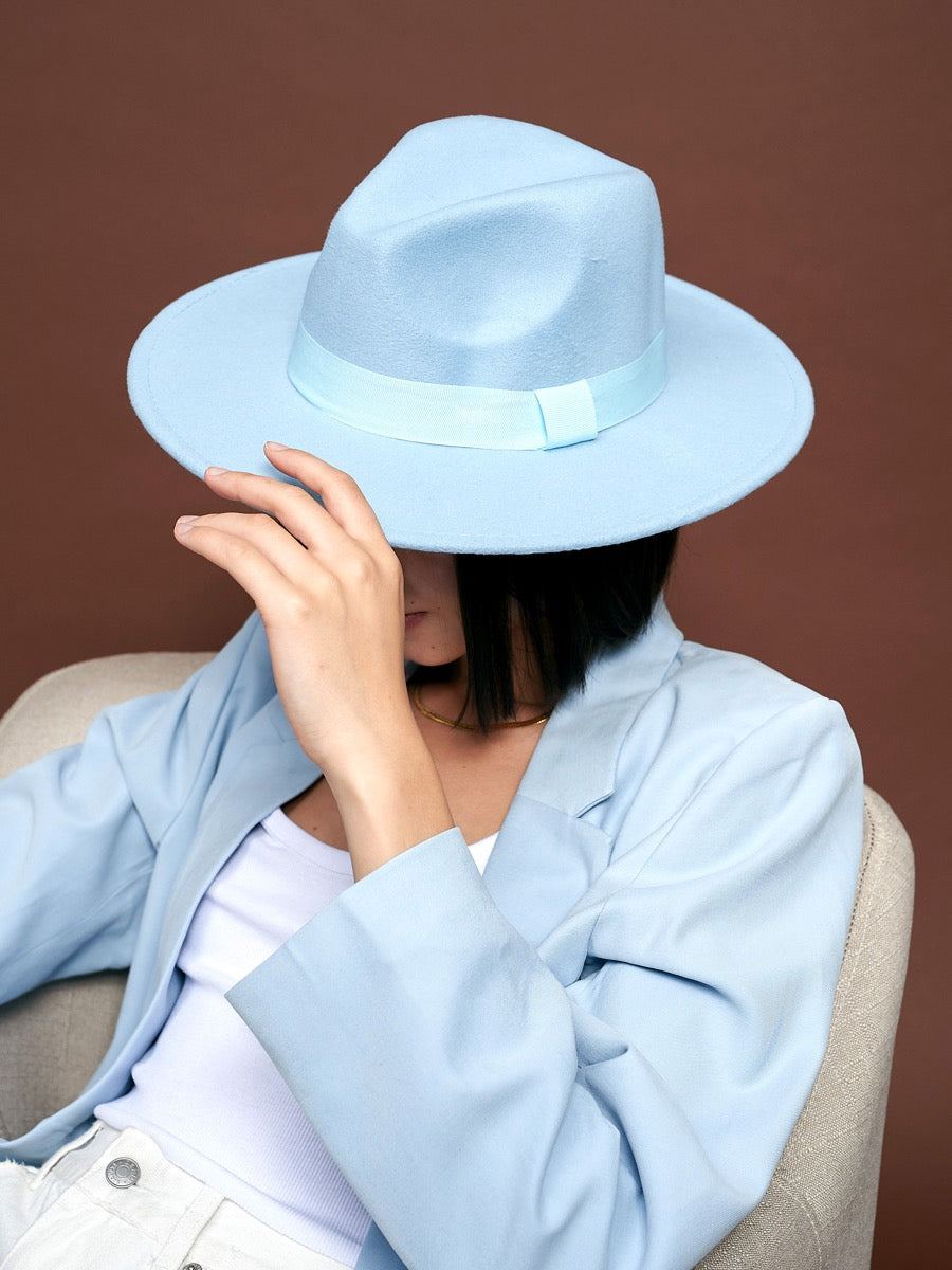 Lia Boho Fedora Felt Hat in Blue