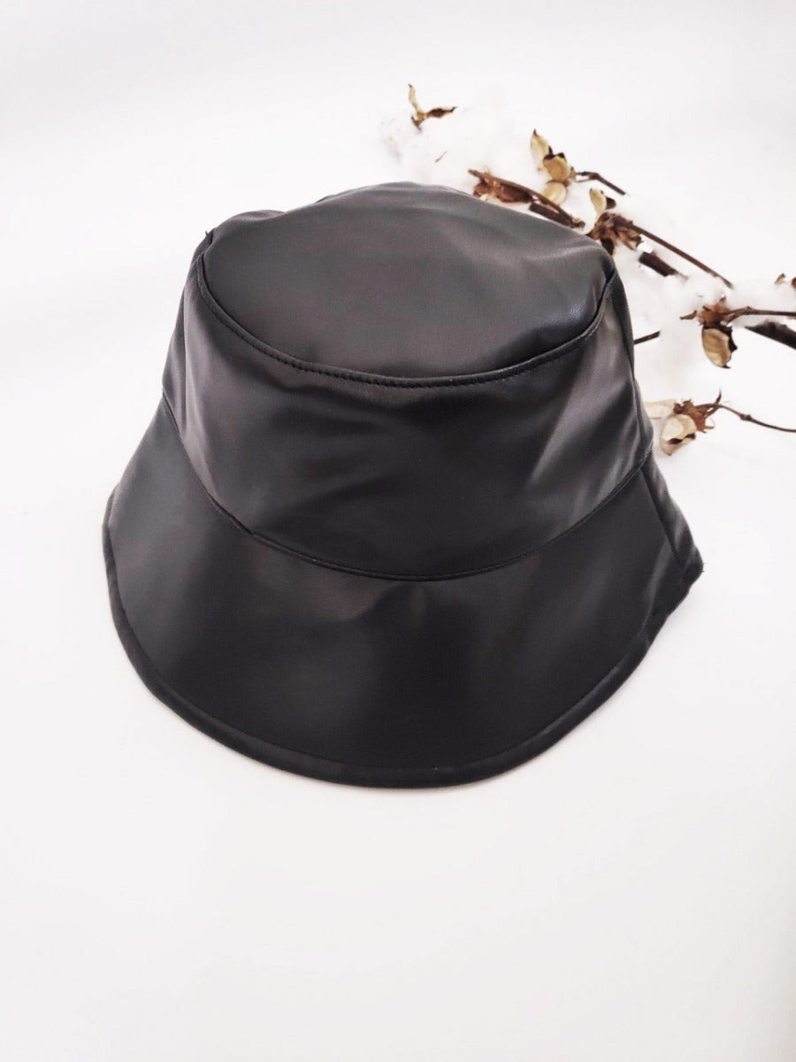Hazel leather look bucket hat Black