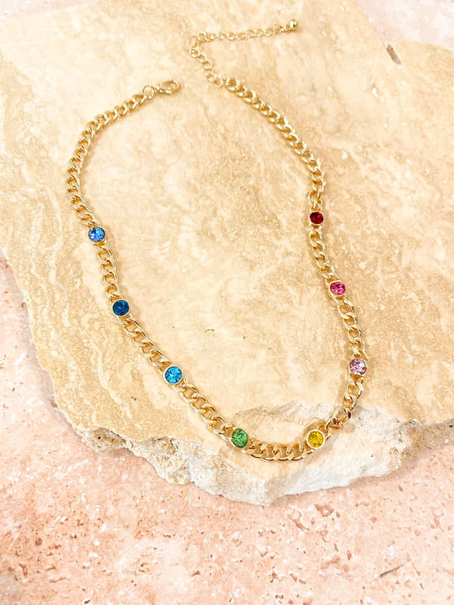 Coloured Stone Chain Necklace