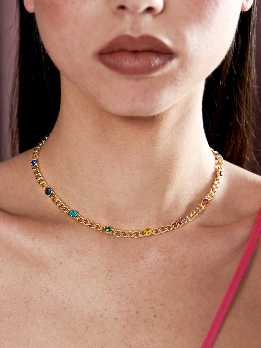 Coloured Stone Chain Necklace