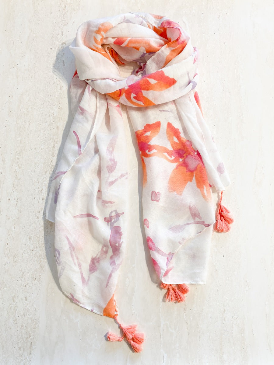 Watercolor Floral Print Lightweight Scarf