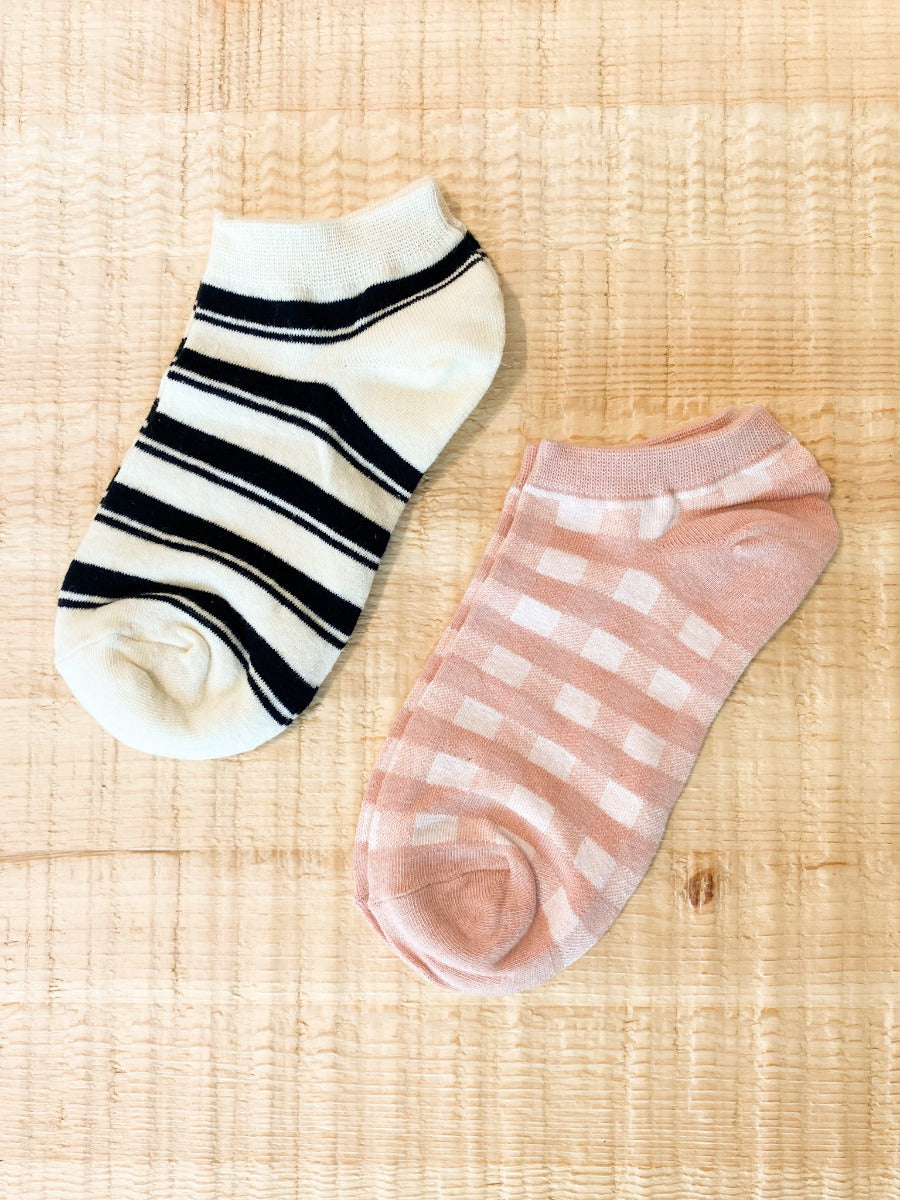 Check & Stripe Ankle Socks 2 Pack