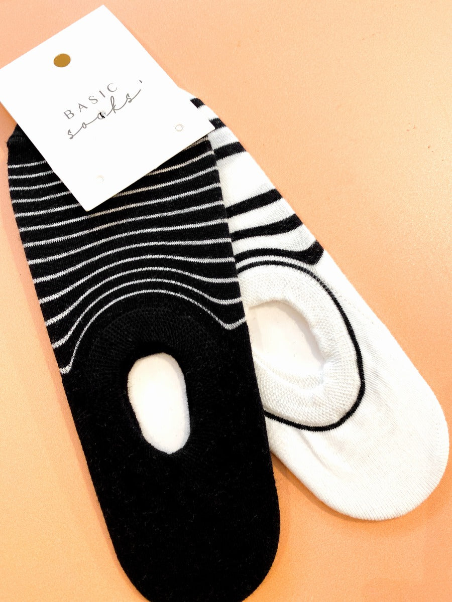 Monochrome Striped Ankle Socks 2 Pack