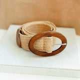 Lila Wooden Buckle Straw Belt