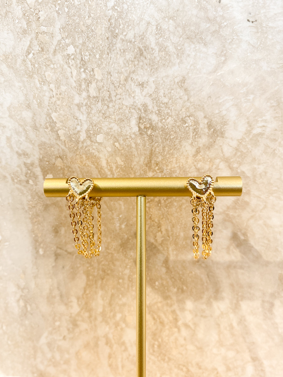 Amy Heart Chain 18K Gold Plated Earrings