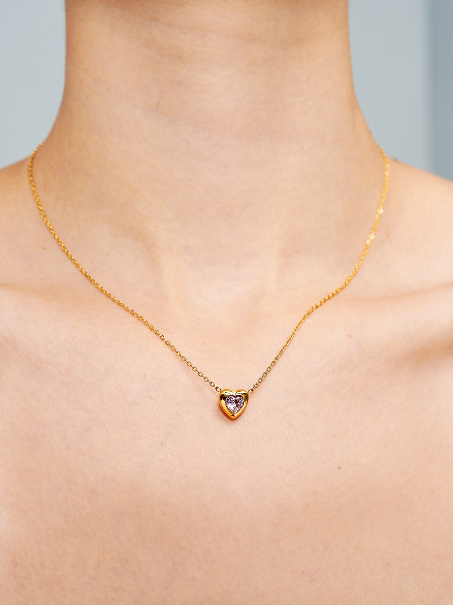 Jewel Heart 18K Gold Plated Necklace