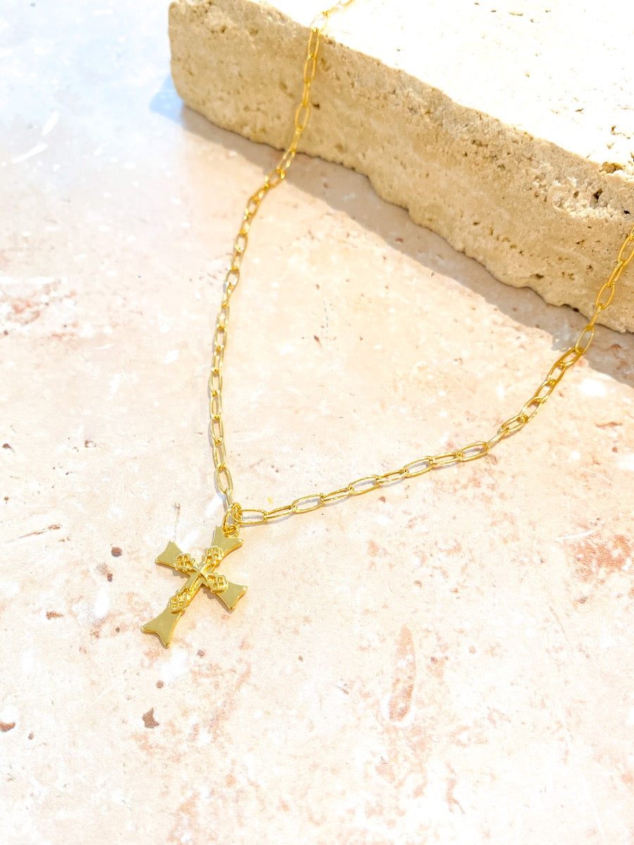 Cross Charm 18K Gold Plated Necklace