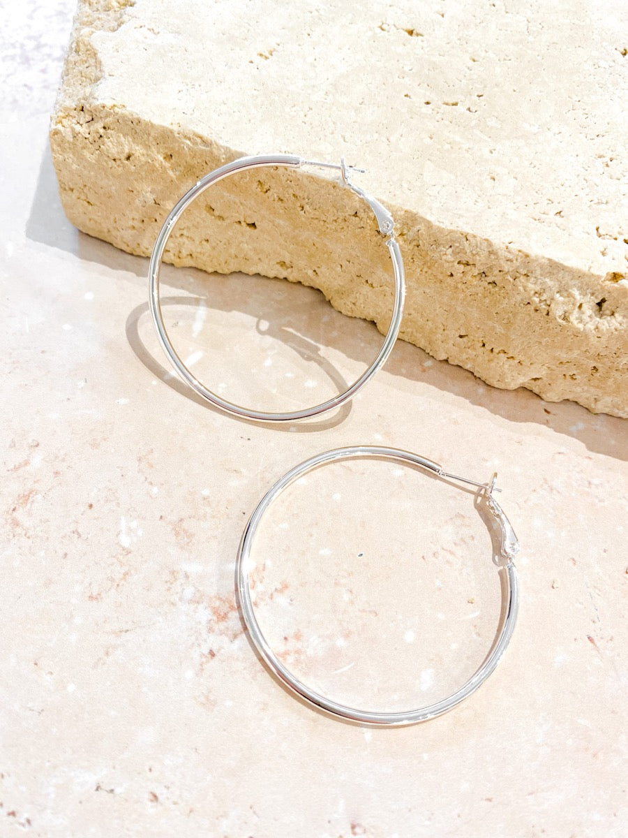 50mm Classic Silver Plated Hoops
