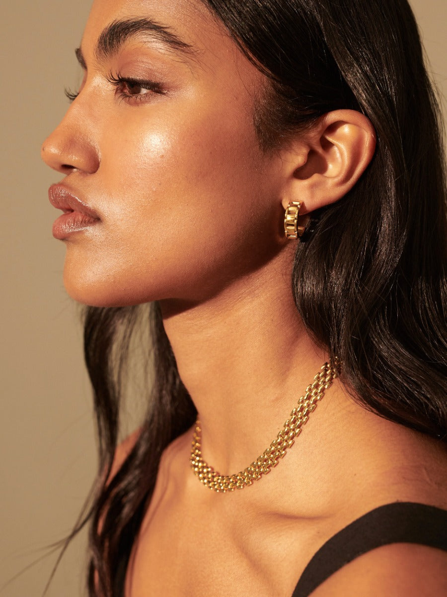 Square Chain Hoop Gold Plated Earrings