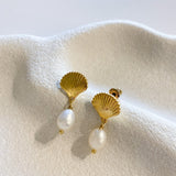Clamshell Pearl 18K Gold Plated Earrings
