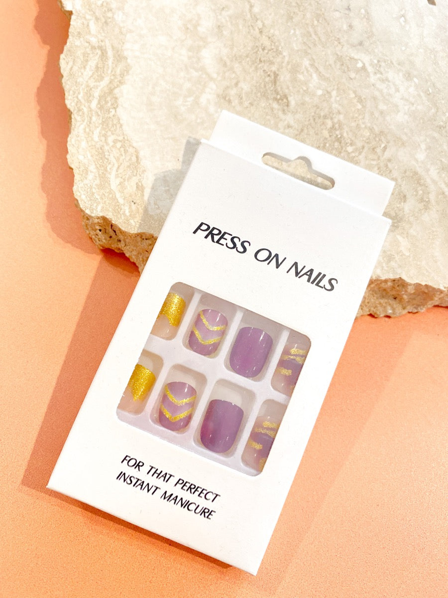 Purple Gold Press On Nails